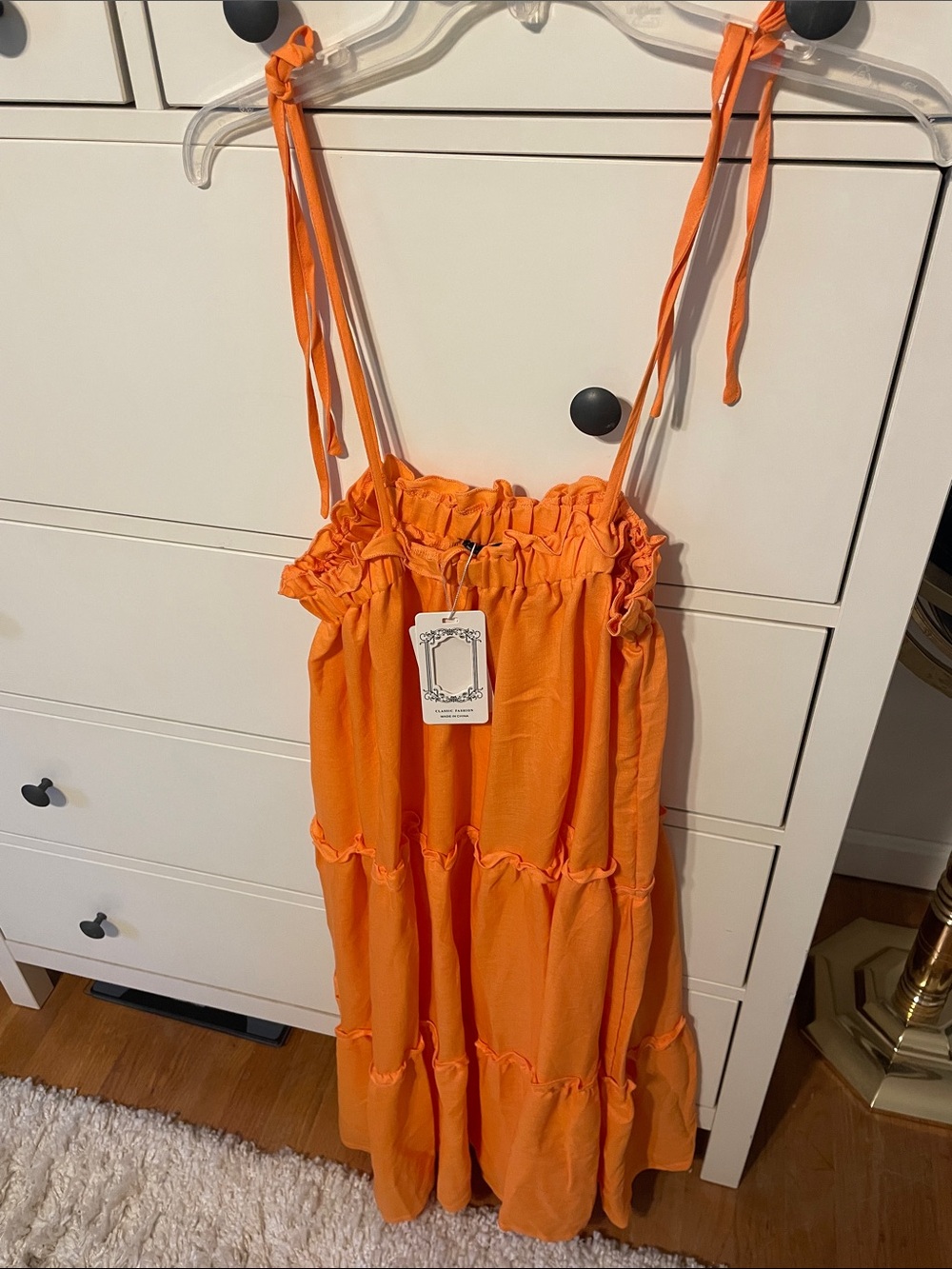 Bright Orange Tiered Tie-Strap Sundress